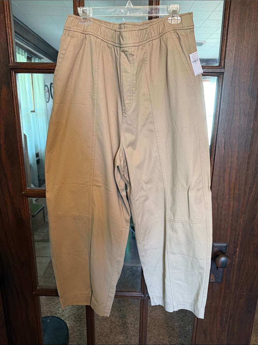 Old Navy High Rise Comfort Waistband Barrel Leg Pants XL Khaki Tan Mom Pant Boho